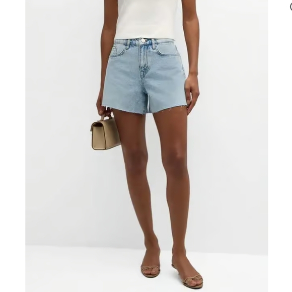 Triarchy Denim Shorts High Rise Cut Off Raw Hem Button Fly 5-Pocket Blue 26 NWT - Picture 2 of 13